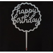 Cake topper happy birthday zilver kartel
